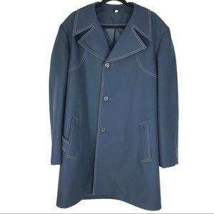 Vintage 60s/70s Men’s Blue Long Belted Coat, 42L